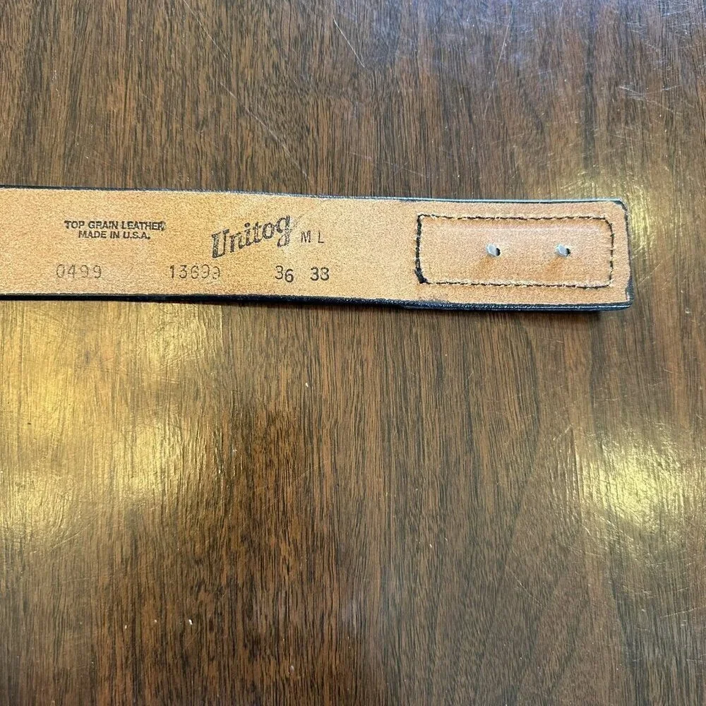 Vintage Unitog Black Leather Belt Size M/L 1.5
